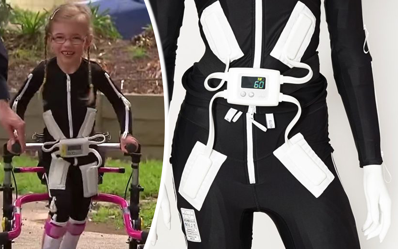 Annabelle, 6 år, går med hjälp av Smart Textiles superdräkt